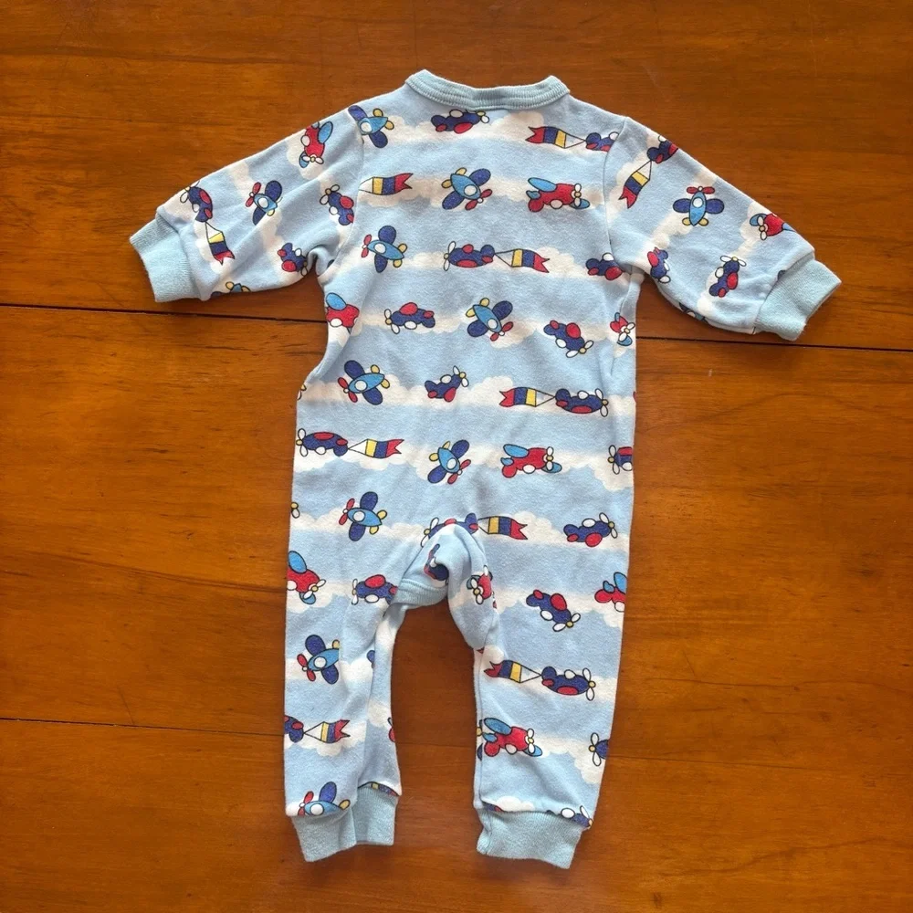 Vintage Baby Carters Airplane Long Sleeve Romper Sleeper Size 0-6M